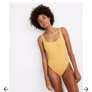 Madewell Second Wave Ribbed Square-Neck Tank One-Piece Swimsuit Yellow